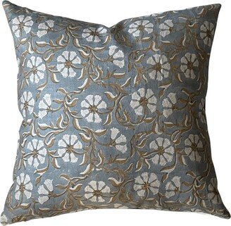 Dottie Blue || Grey Blue Handblock Floral Designer Pillow