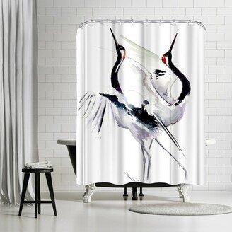 71 x 74 Shower Curtain, Dancing Japanese Cranes Suren 3 by Suren Nersisyan