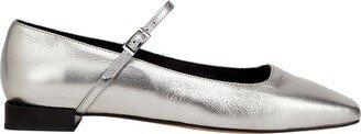 Leather Mary Jane Ballet Ballet Flats Silver