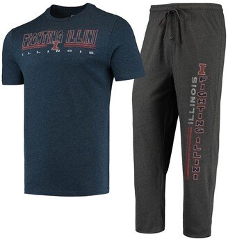 Men's Concepts Sport Heathered Charcoal, Navy Illinois Fighting Illini Meter T-shirt and Pants Sleep Set - Heathered Charcoal, Navy