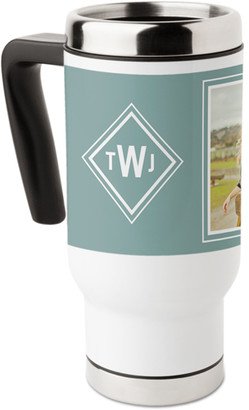 Travel Mugs: Monogram Diamond Travel Mug With Handle, 17Oz, Blue