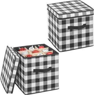 mDesign Square Gift-Wrap or Ornament Storage Box with Handles - Black/white