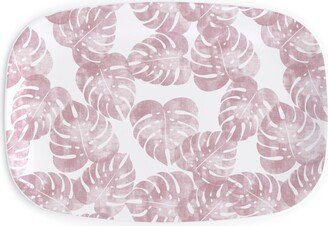 Serving Platters: Monstera Leaves - Mauve Serving Platter, Pink