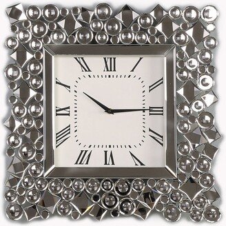Wood and Mirror Wall Clock with Glass Crystal Gems - 18.9 H x 1.85 W x 18.9 L Inches