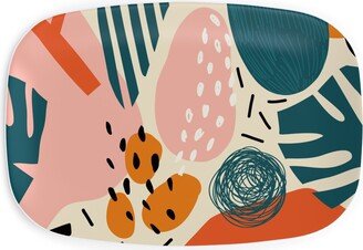 Serving Platters: Abstract Flora - Pink And Blue Serving Platter, Multicolor