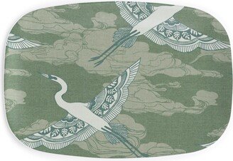 Serving Platters: Egrets - Green Serving Platter, Green