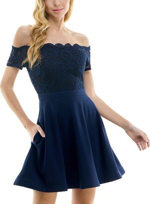 Juniors' Off-The-Shoulder Lace Fit & Flare Dress