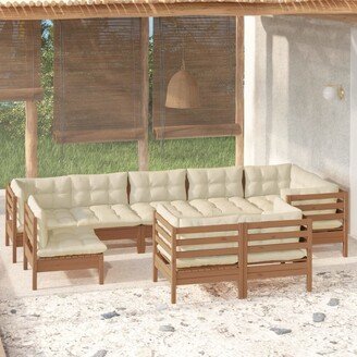 10 Piece Patio Lounge Set with Cushions Solid Pinewood-AB
