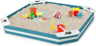 Outdoor Wooden Sandbox with Animal Patterns Seats Backyard - See Details