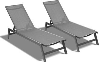 Outdoor 2-Pcs Set Chaise Lounge Chairs, Five-Position Adjustable