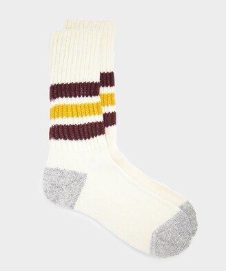 Rototo Coarse Ribbed Old School Crew Socks in Bordeaux / Yellow