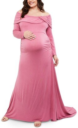 Plus Size Off-The-Shoulder Maternity Maxi Dress