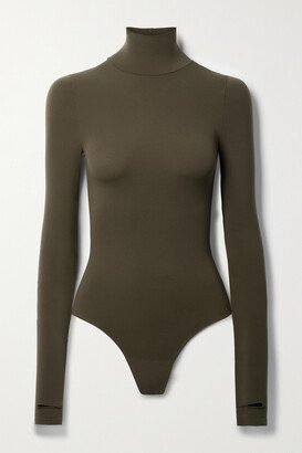 Stretch-jersey Turtleneck Thong Bodysuit - Brown