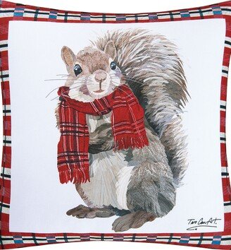 Plaid Squirrel Pillow, 18 x 18