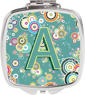 CJ2015-ASCM Letter a Circle Circle Teal Initial Alphabet Compact Mirror