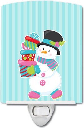 Christmas Snowman and Stripes Ceramic Night Light