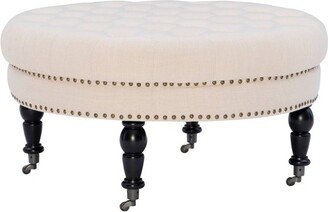 34.6 Isabelle Traditional Round Tufted Upholstered Wheeled Cocktail Ottoman