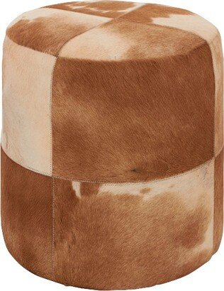 Wood and Leather Rustic Round Ottoman Brown - Olivia & May