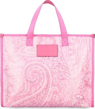 Paisley Printed Logo Patch Tote Bag-AB