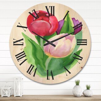 Designart 'Beautiful Tulip Flowers' Traditional Wood Wall Clock