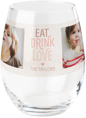 Stemless Wine Glasses: Eat Drink Love Enjoy Printed Wine Glass, Printed Wine, Set Of 1, Pink