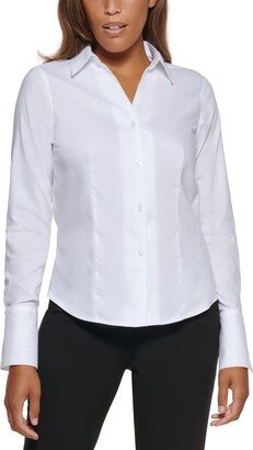 Petite Cotton Collared Button-Down Blouse