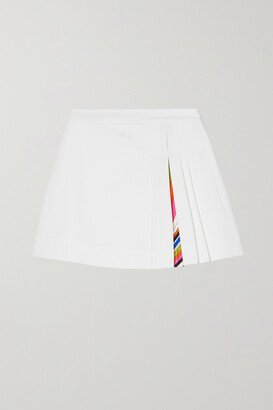 Pleated Twill-trimmed Cotton-blend Mini Skirt - White