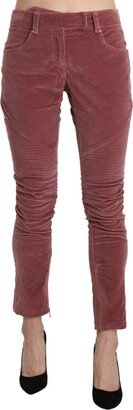 Red Mid Waist Skinny Cotton Women's Pants