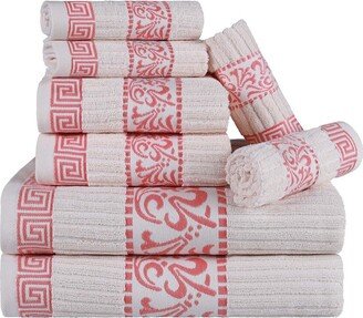 Athens Cotton 8Pc Towel Set With Greek Scroll & Floral Pattern-AF