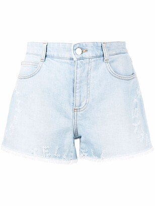 Distressed-Finish Denim Shorts