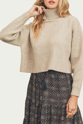 Ribbed-Knit Cropped Turtleneck Sweater In Oatmeal