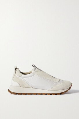 Bead-embellished Suede-trimmed Shell Sneakers - White
