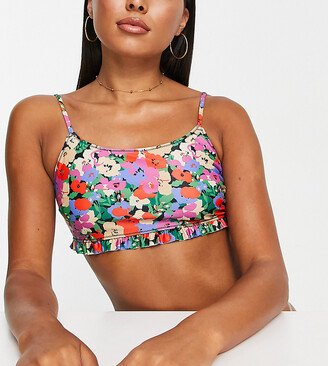 exclusive ruffle trim bikini top in bright poppy floral