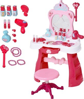 Kids Vanity Makeup Table Set with Chair and Fairy Princess Wand, Imagination Toy