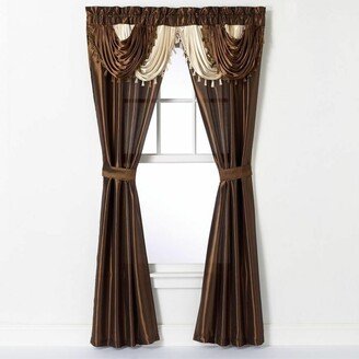 Kate Aurora Satin Semi Sheer Complete 5 Piece Window in a Bag Attached Curtain Set - Chocolate/brown