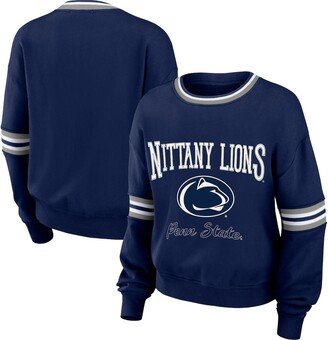 Women's Wear by Erin Andrews Navy Distressed Penn State Nittany Lions Vintage-Like Pullover Sweatshirt