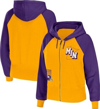 Women's Wear by Erin Andrews Gold Minnesota Vikings Colorblock Full-Zip Hoodie