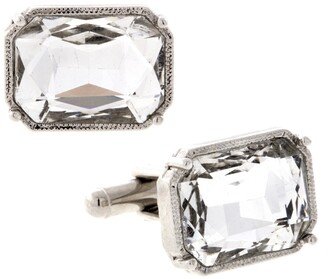 Jewelry Silver-Tone Rectangle Crystal Cufflinks