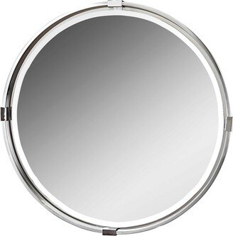 Diva At Home 29.5” Tazlina Brushed Nickel Round Wall Mirror