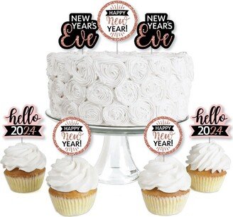 Big Dot of Happiness Rose Gold Happy New Year - Dessert Cupcake Toppers - 2024 New Year's Eve Party Clear Treat Picks - Set of 24