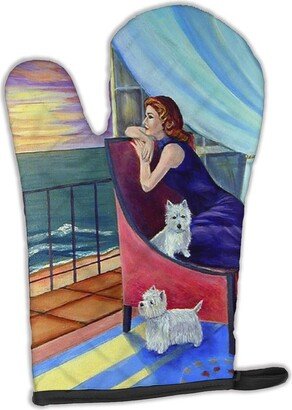 Lady with her Westie Oven Mitt