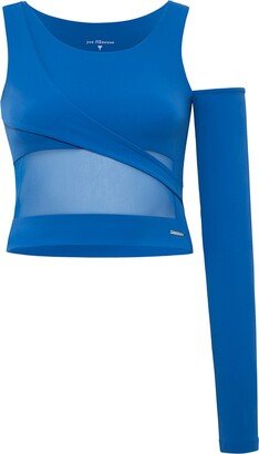 Yes Flâneuse Geo One-Sleeve Crop Top With Mesh Panel Classic Blue