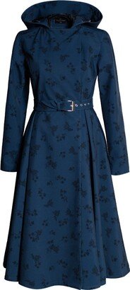 Rainsisters Blue Coat With Floral Print In Black: Blue Frost