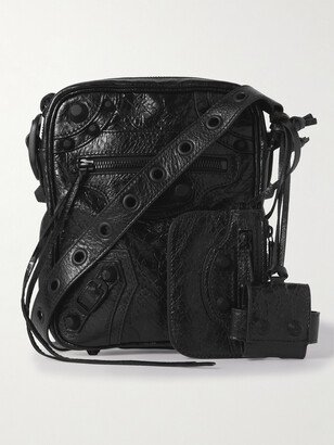 Le Cagole Cracked-Leather Messenger Bag