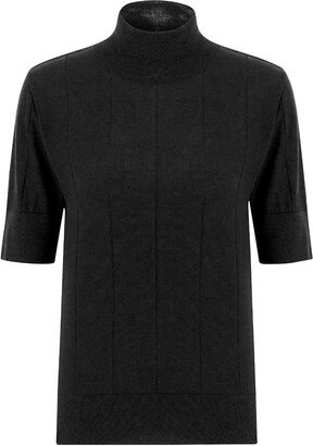 Peraluna High Neck Short Sleeve Knitwear Fine Blouse - Black