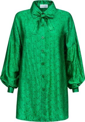 La Femme Mimi Silk Blouse In Green