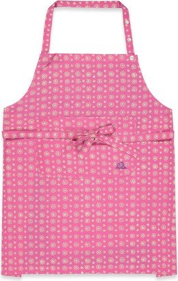 Kate Austin Designs Organic Cotton Adjustable Neck Strap Apron With Front Pocket And Waist Tie Closures In Pink And White Snowflake Block Print