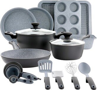 Bastone 23 Piece Nonstick Cookware Bakeware Set in Speckled Gray