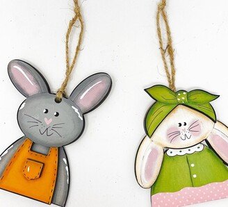 Easter Bunny Egg Basket Tag, Handpainted Rabbit Tag Girl & Boy, Decor, Gift