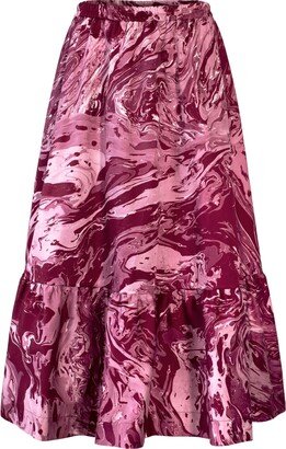 Manimekala Organic Cotton Midi Skirt In Burgundy Marble Print